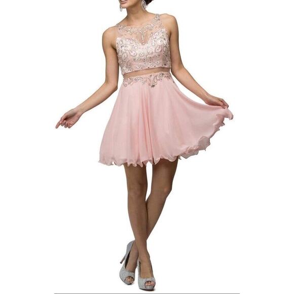 Dancing Queen - 9550 Mock Two-Piece A-Line Short Mini Prom Dress Pink S - Picture 1 of 16
